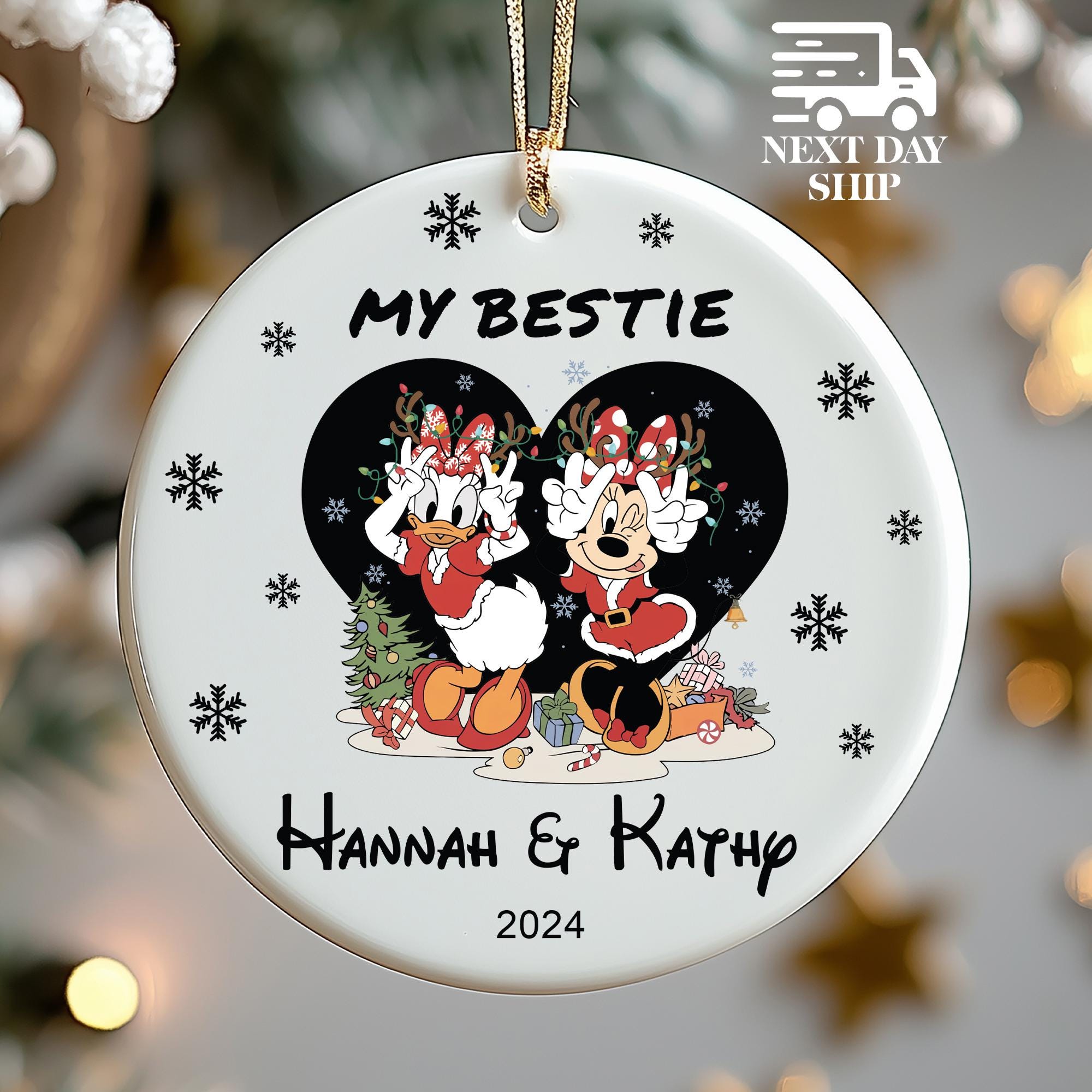 Bestie Name Ornament, Disney Bestfriend Gifts, Personalized Daisy Duck and Minnie Mouse Ornament, Sisters Name Keepsake, Girls 2025 Ornament