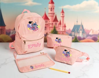 Stitch School Bag Personalized, Cute School Backpack Set with Name, Custom Lilo and Stitch Daycare Bag, Disney Kids School Set Unisex