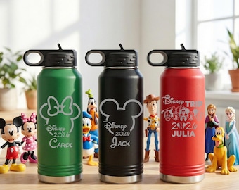 Personalized Disney Tumbler & Water Bottle, Laser Engraved Family Vacation Cup 2026, Kids Sippy Cup, Custom Name Travel Bottle