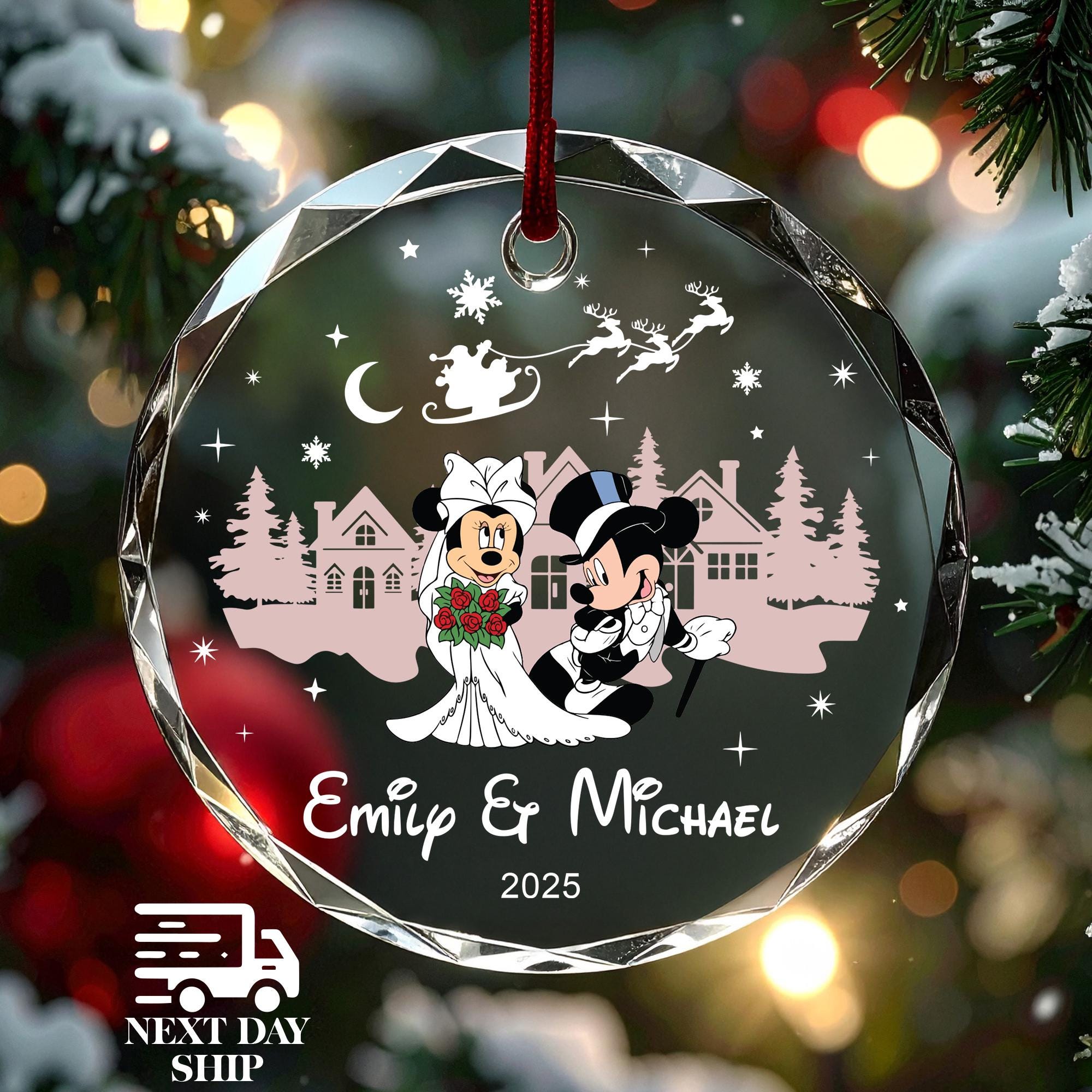 Custom Disney Couple Names Ornament, Holiday Disney Gifts, Mickey And Minnie Ornament, Personalized Cute Couple Ornament, Married Keepsake