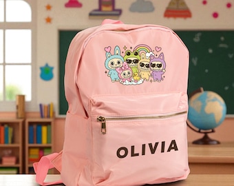 Rainbow Labubu School Supplies, Pink Labubu Bag for Kids, Personalized Gift Backpack, Customizable Name Bookbag, Back To School Gift 2025