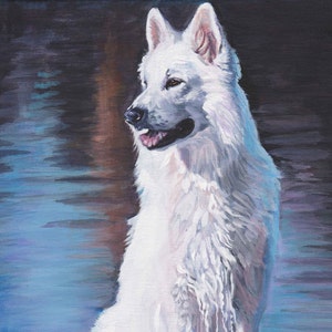 white German Shepherd dog art portrait CANVAS print of LA Shepard painting 12x16