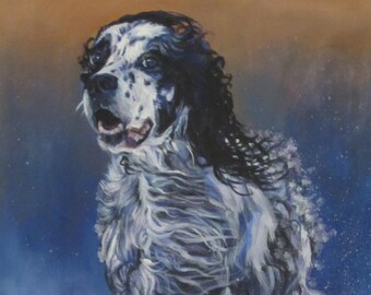 English Setter DOG ART PORTRAIT canvas print of LAShepard painting 8x10"