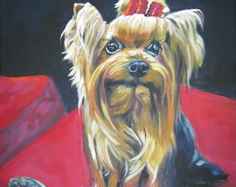 Yorkshire Terrier YORKIE dog ART canvas PRINT of LAShepard painting 8x8"