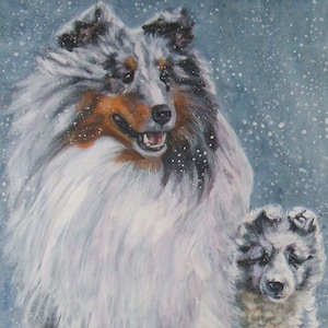 Shetland Sheepdog SHELTIES dog art canvas PRINT of LAShepard painting 12x16