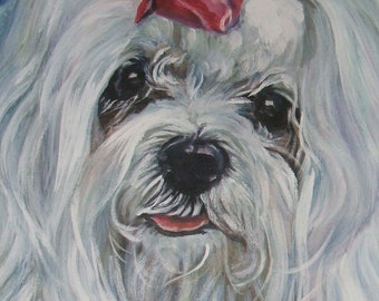 MALTESE dog PORTRAIT ART print of LAShepard painting 12x16"