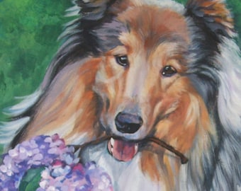 Ruwe COLLIE hond PORTRET ART canvas print van LAShepard schilderij 8x10