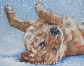 GOLDEN retriever dog ART canvas PRINT of LAShepard painting 8x8