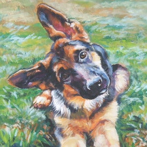 German Shepherd dog portrait art  GSD PRINT of LAShepard painting 12x16" alsatian