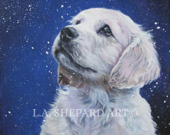 Golden Retriever dog portrait art print of LA Shepard painting 8x8