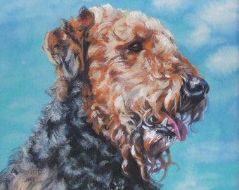 AIREDALE dog ART portrait PRINT of LAShepard painting 8x8