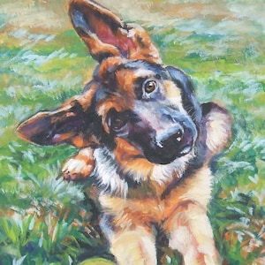 GERMAN SHEPHERD dog art canvas PRINT of LAShepard painting 8x10" gsd puppy