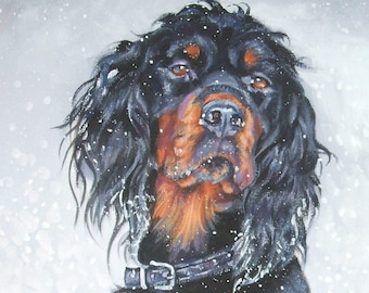 GORDON SETTER dog art PORTRAIT canvas print of LAShepard painting 8x10"