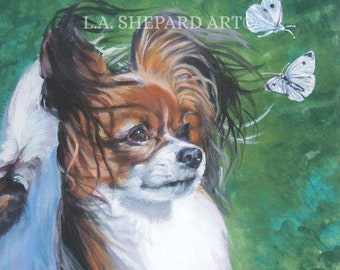 PAPILLON DOG art portrait canvas PRINT of LAShepard painting 12x12