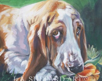 BASSET Hound dog ART portrait canvas PRINT of LAShepard dog painting 8x8"