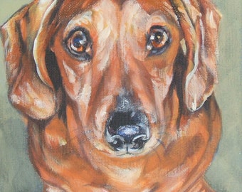 DACHSHUND dog ART portrait canvas PRINT of LAShepard painting 12x12"