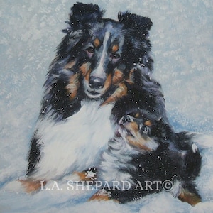 Shetland Sheepdog SHELTIE Hund Kunstportrait DRUCK von LA Shepard Gemälde 12x12