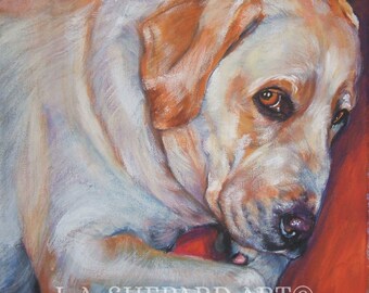 Labrador Retriever YELLOW LAB dog art PRINT of LAShepard painting 8x8