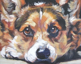 PEMBROKE WELSH CORGI dog art portrait canvas  print of LAShepard painting 12x12