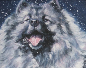 Keeshond dog art canvas dog print of LA SHEPARD painting 11x14 portrait