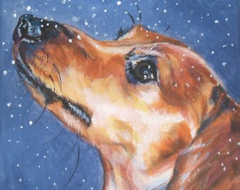 DACHSHUND dog portrait art PRINT of LA Shepard painting 8x8"