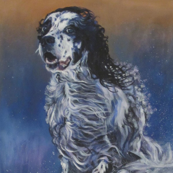 English SETTER dog ART canvas PRINT of LAShepard painting 12x16"