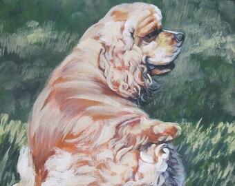 AMERICAN COCKER SPANIEL dog art Canvas print of LAShepard painting 8x8