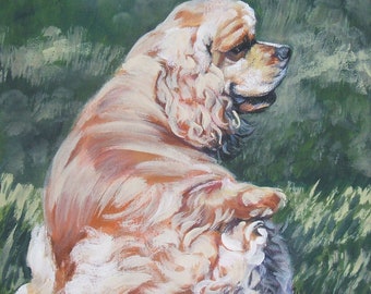 American COCKER Spaniel dog art PRINT of LA Shepard painting 12x12"