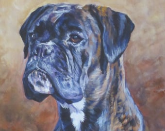 brindle BOXER dog portrait art canvas PRINT of LA Shepard painting 8x10