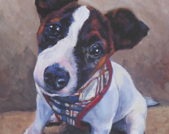 jrt JACK RUSSELL terrier dog portrait art canvas PRINT of LAShepard painting 8x10