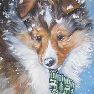 Shetland Sheepdog SHELTIE Portrait Hund Leinwand DRUCK von LAShepard Welpen XMAS 20x25cm