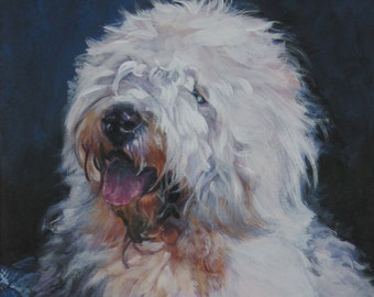 oes OLD ENGLISH SHEEPDOG portrait dog art print of LAShepard painting 8x10