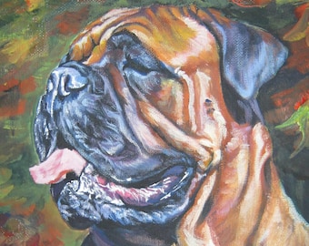 BULLMASTIFF dog art portrait canvas PRINT of LAShepard painting 12x16"