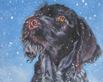 GWP German Wirehaired Pointer perro arte retrato lienzo IMPRESIÓN de LA Shepard pintura 12x16