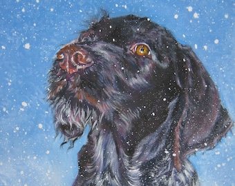 German Wirehaired Pointer GWP dog ART canvas PRINT of LAShepard painting 8x10