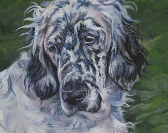 ENGLISH SETTER dog art portrait canvas PRINT of LAShepard painting 12x16"