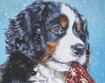 Bernese Mountain Dog portrait art canvas PRINT of LAShepard painting 12x16" xmas BERNER pup