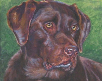 Labrador retriever dog art portrait PRINT of LAShepard painting 12x16 CHOCOLATE LAB