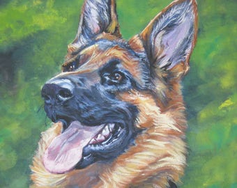 GSD German Shepherd dog art PORTRAIT canvas PRINT of LAShepard painting 12x16" alsatian dog