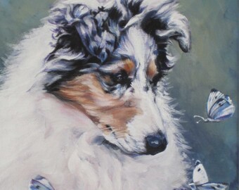 Ruwe COLLIE DOG ART portret canvas print van LAShepard schilderij 12x16"