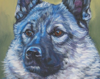 NORWEGIAN ELKHOUND dog art portrait PRINT of LAShepard painting 8x10