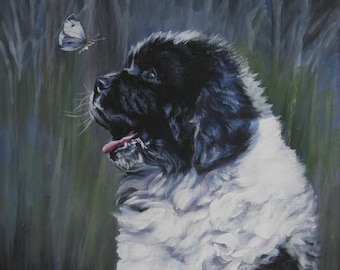 Impression d'art chien LANDSEER TERRE-NEUVE, peinture chien LA Shepard 8 x 10