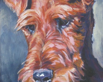 IRISH TERRIER dog art portrait canvas PRINT of LAShepard dog painting 8x10