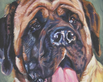 english MASTIFF dog portrait art canvas print of LAShepard painting 12x16