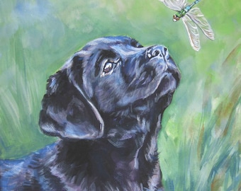 LABRADOR retriever dog art canvas PRINT of LA Shepard painting 12X16 black lab puppy