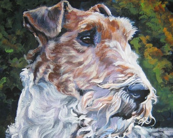 wire fox Terrier dog portrait art canvas print of LAShepard painting 8x10