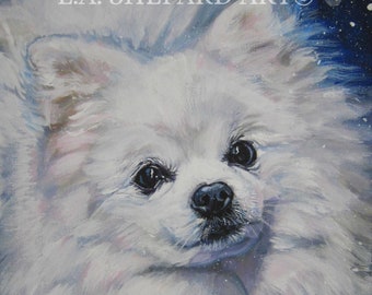 white POMERANIAN dog ART portrait canvas PRINT of LAShepard painting 12x16