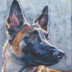 Belgian MALINOIS dog art portrait canvas PRINT of LA Shepard painting 8x8