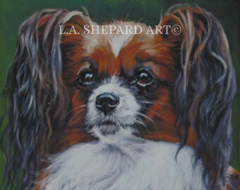 PAPILLON dog art portrait canvas PRINT of LA Shepard painting 12x12"