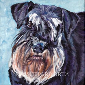 Miniature SCHNAUZER dog art portrait PRINT of LA Shepard painting 8x8"